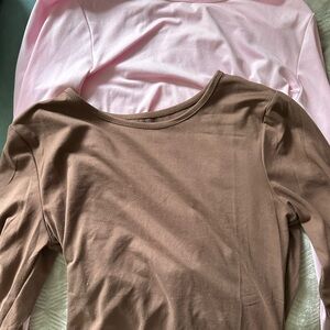 Pink and Brown Long Sleeve Tops